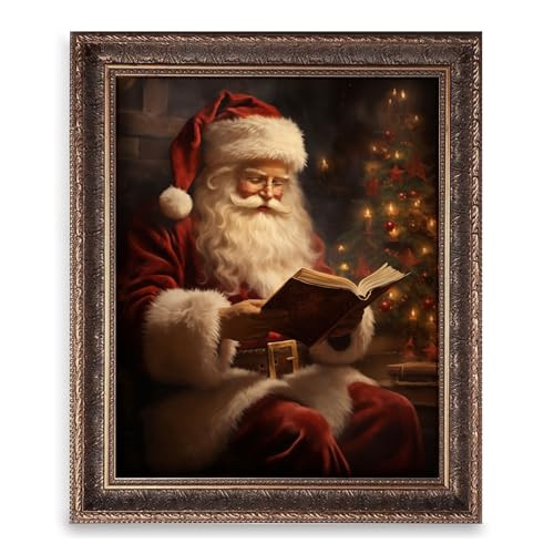 Vintage Christmas Wall Art Print, Santa Reading Book Poster, Rustic Christmas Wall Art, Christmas... | Amazon (US)