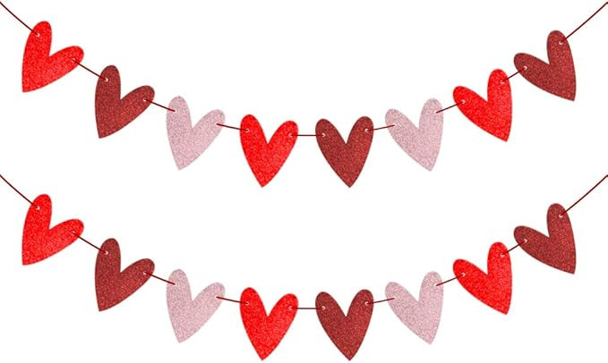 Heart Banner Garland Glittery Heart Banner Decorations-Valentines Banner for Valentines Day Decor... | Amazon (US)