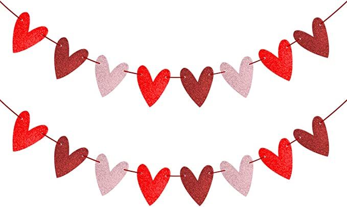 Heart Banner Garland Glittery Heart Banner Decorations-Valentines Banner for Valentines Day Decor... | Amazon (US)