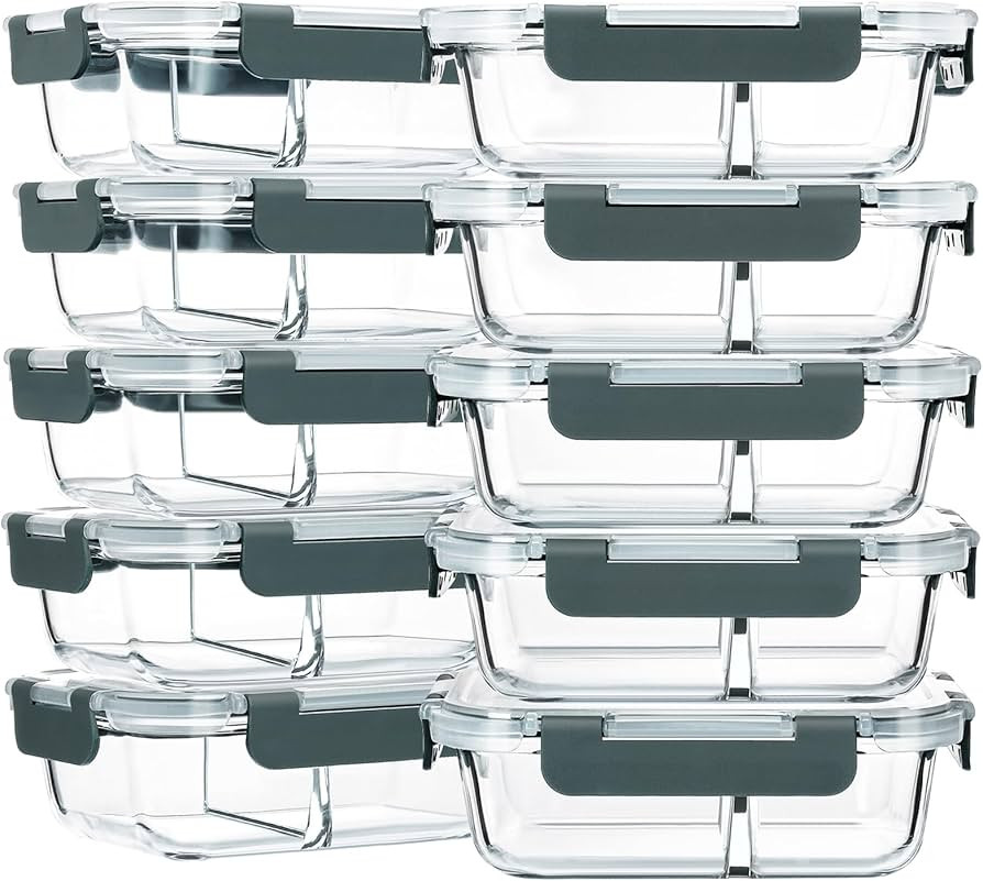 M MCIRCO 10-Pack,30 Oz Glass Meal Prep Containers 2 Compartments Airtight Lunch Bento Boxes with ... | Amazon (US)