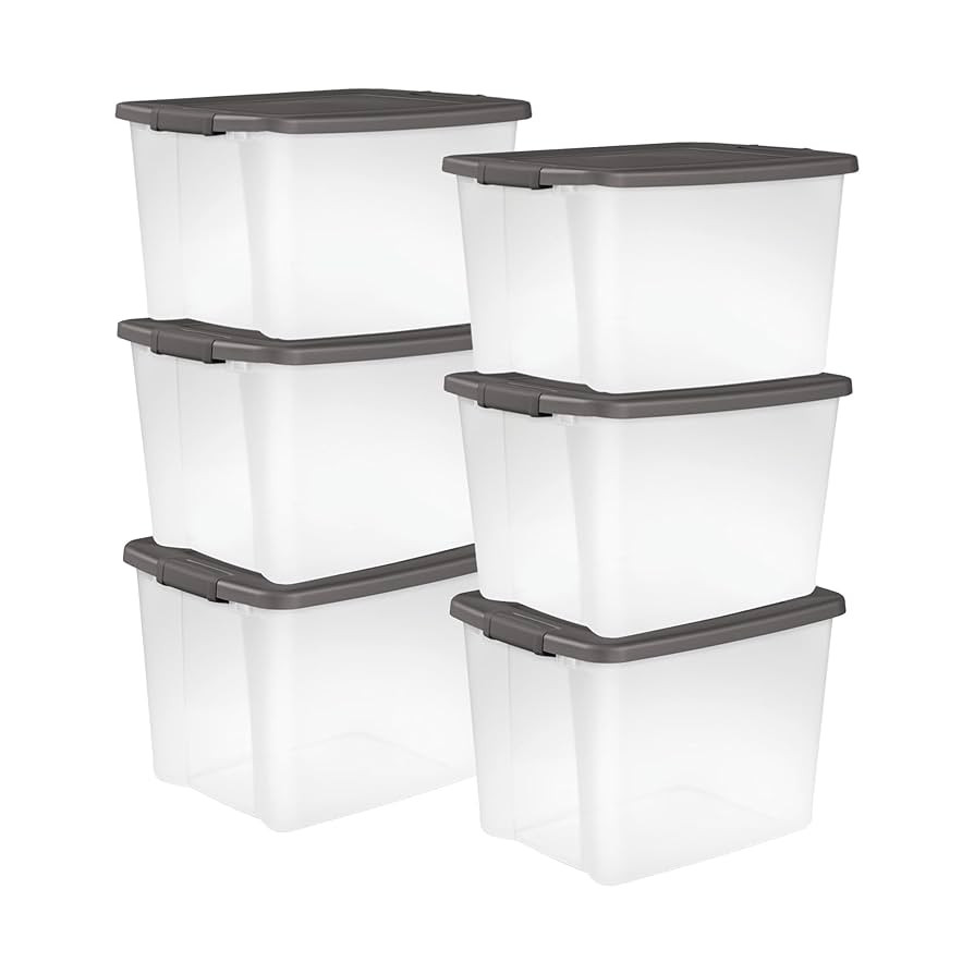 Sterilite 6-Pack ShelfTote, Clear Plastic Storage Bins with Lids, 50 Quart, Gray - Stackable Orga... | Amazon (US)