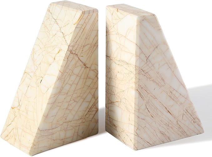Marble Bookends，Natural Decorative Bookend for Shelves, Non-Skid Book End for Heavy Books, Idea... | Amazon (US)