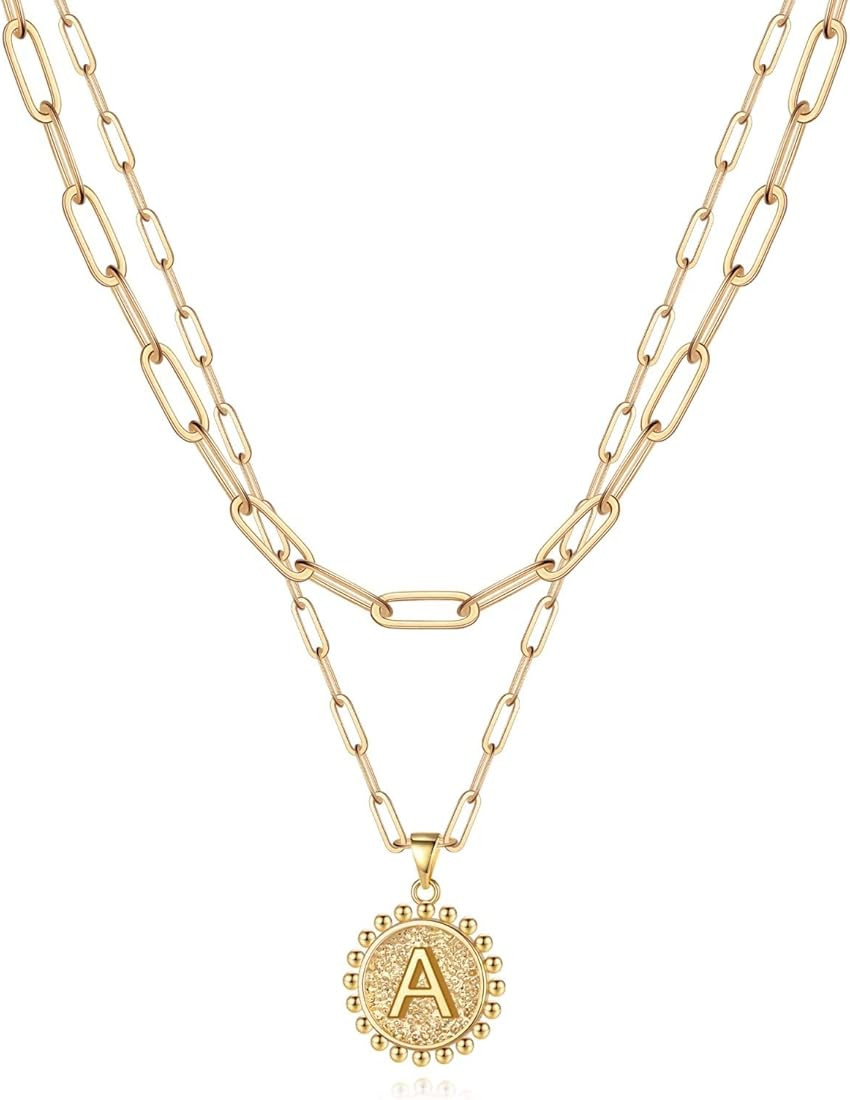 Yoosteel Gold Initial Necklaces for Women Girls, 14K Gold Plated Dainty Layering Paperclip Link Chai | Amazon (US)