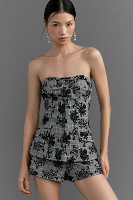 Maeve Strapless Plaid Floral Romper | Anthropologie (US)