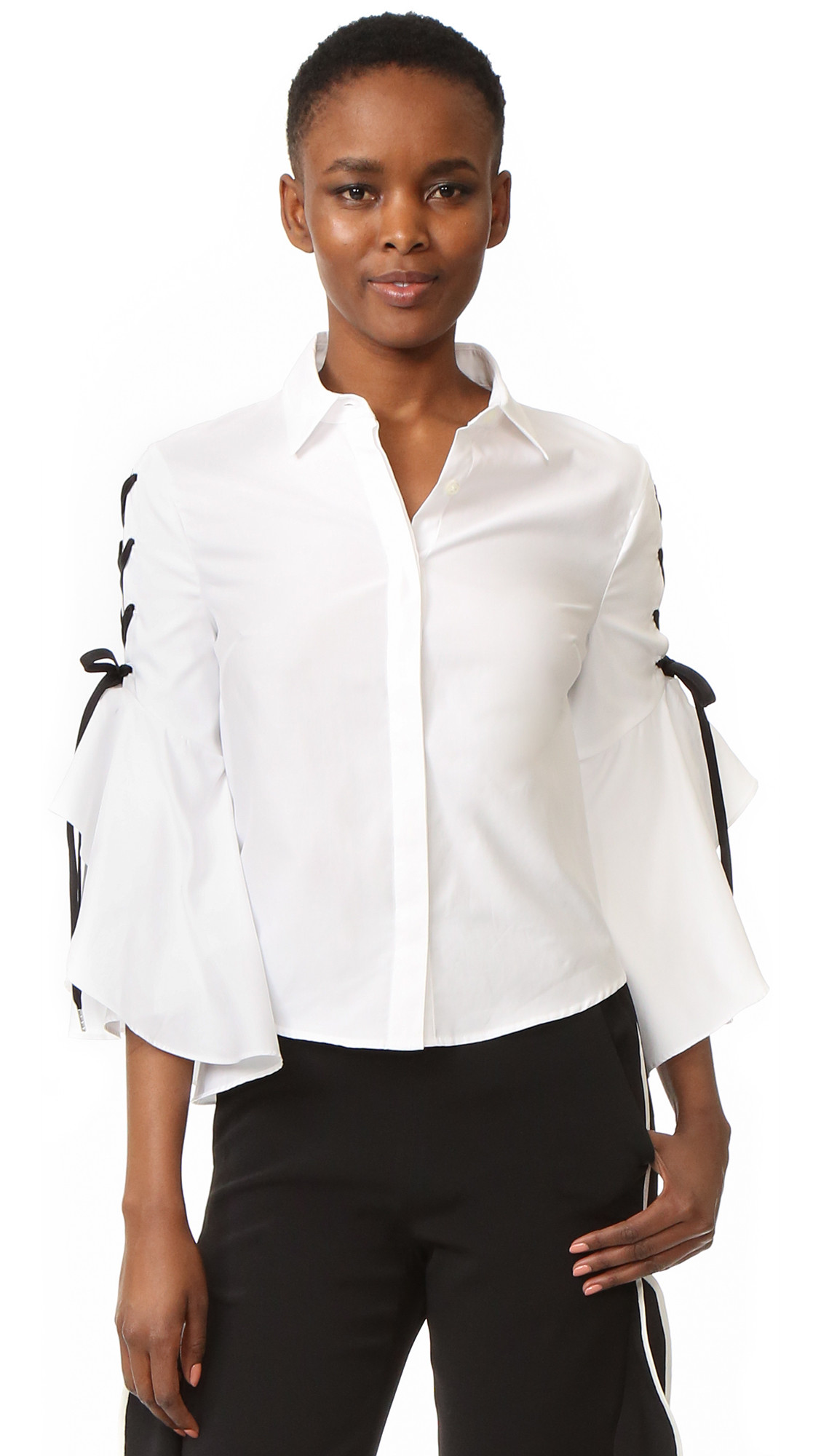 Lace Up Ruffle Sleeve Blouse | Shopbop