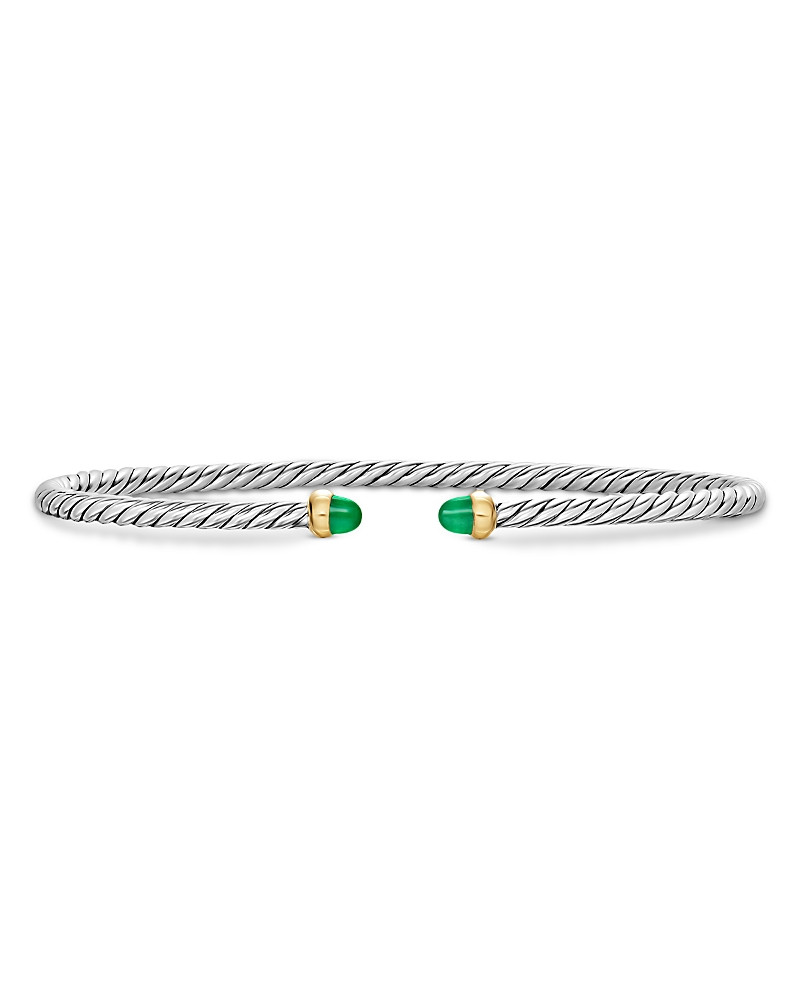 Micro Cable Flex Bracelet in Sterling Silver with 14K Yellow Gold and Emeralds, 2.6mm | Bloomingdale's (US)