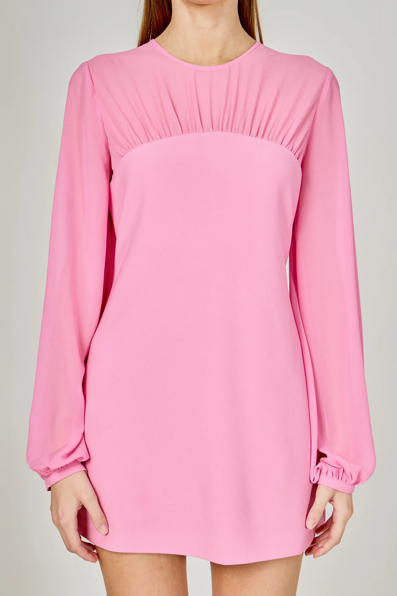 Mixed Media Mini Dress with Puff Sleeves | Endless Rose