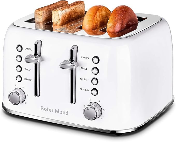 Toaster 4 Slice, Roter Mond Retro Stainless Steel Toaster with Extra Wide Slots Bagel, Defrost, R... | Amazon (US)