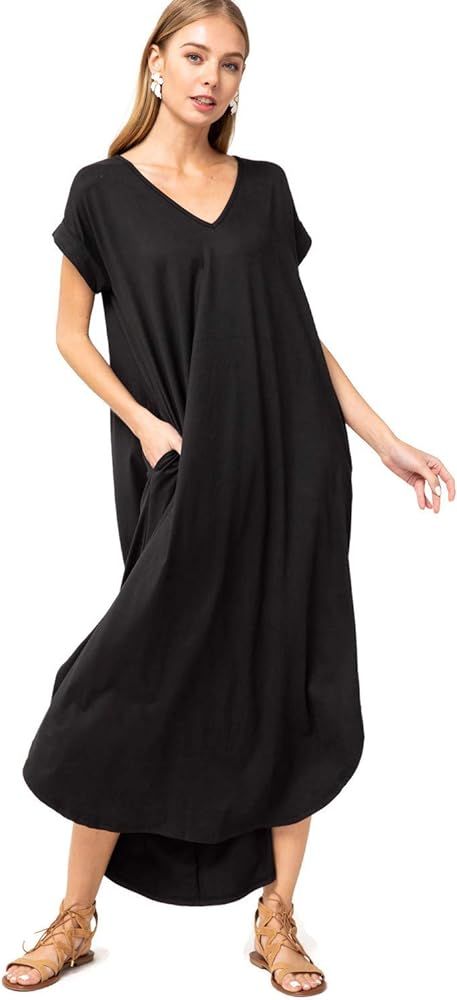 Entro Women's V Neck Short Sleeve Pocket Maxi Dress | Amazon (US)