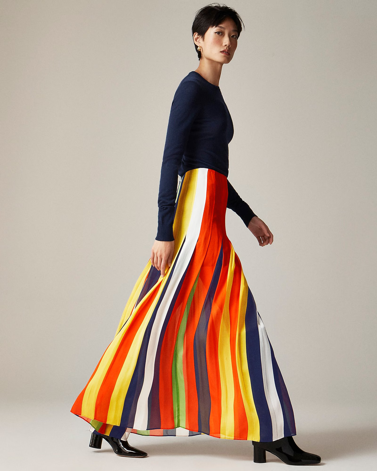 Christopher John Rogers X J.Crew pleated maxi skirt in multistripe chiffon | J. Crew US