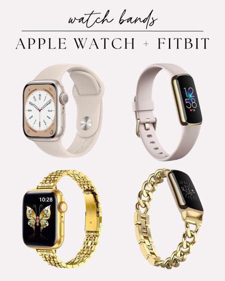 I love my wearable fitness trackers, but the watch bands are just a bit too sporty (not trying to look like a spy kid) these gold bands for the Apple Watch and Fitbit Luxe help elevate the otherwise techy look of the watches!

#LTKFitness #LTKFind