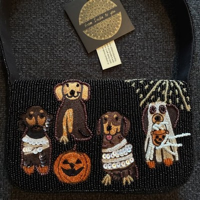 NEW Fall Halloween Dog Black Beaded Bag India Pumpkin \ud83c\udf83\ud83d\udc3e Ships Today! | eBay US
