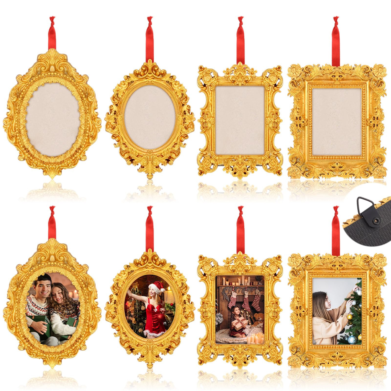 8 Pcs Mini Picture Frame Ornament for Christmas Tree Gold Vintage Photo Frames Antique Resin Oval... | Amazon (US)