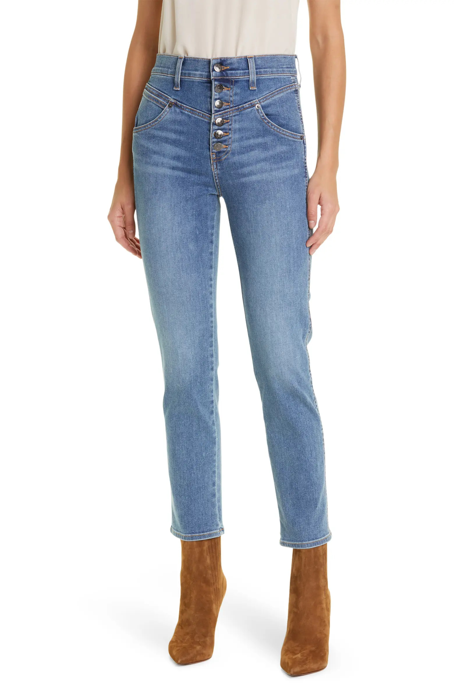 Ryleigh Exposed Button High Waist Slim Straight Leg Jeans | Nordstrom