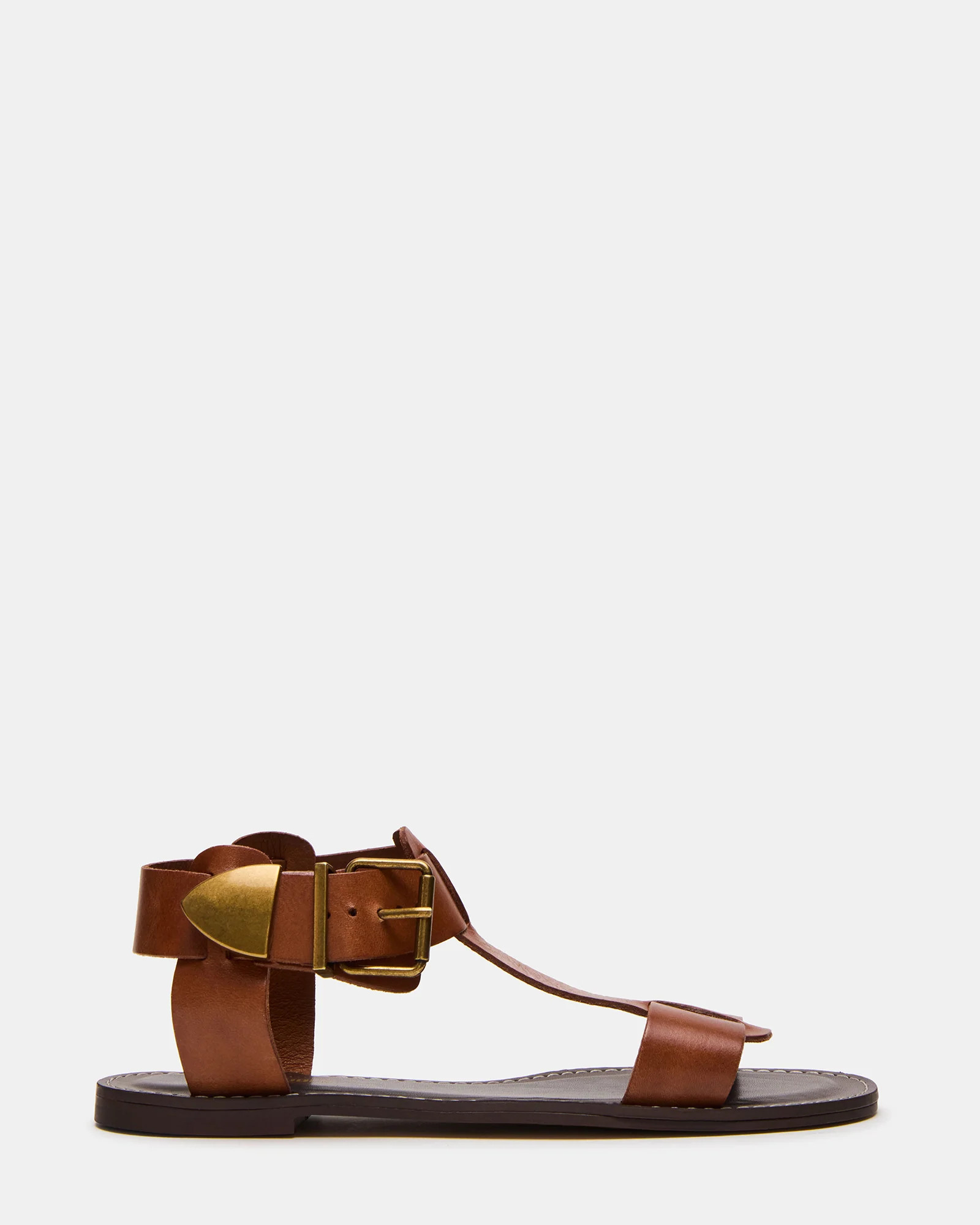 BRAZINN Tan Leather Strappy Flat Sandal Women's Sandal | Steve Madden (US)