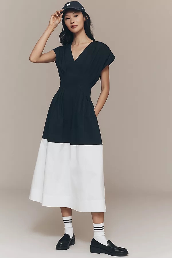 Exquise Pleated Short-Sleeve Twofer Midi Dress | Anthropologie (US)
