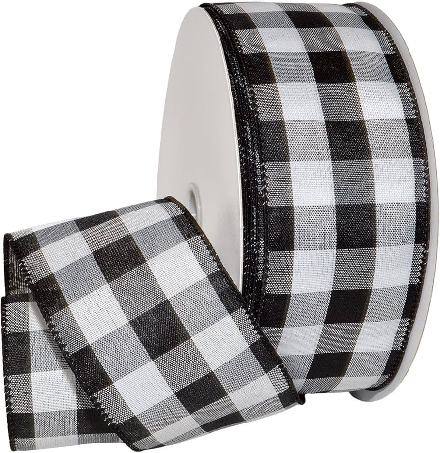 Value Ribbon Cambridge 1.5" X 10 YD Wired Buffalo Gingham Ribbon for Gift Wrapping, Black and Whi... | Amazon (US)