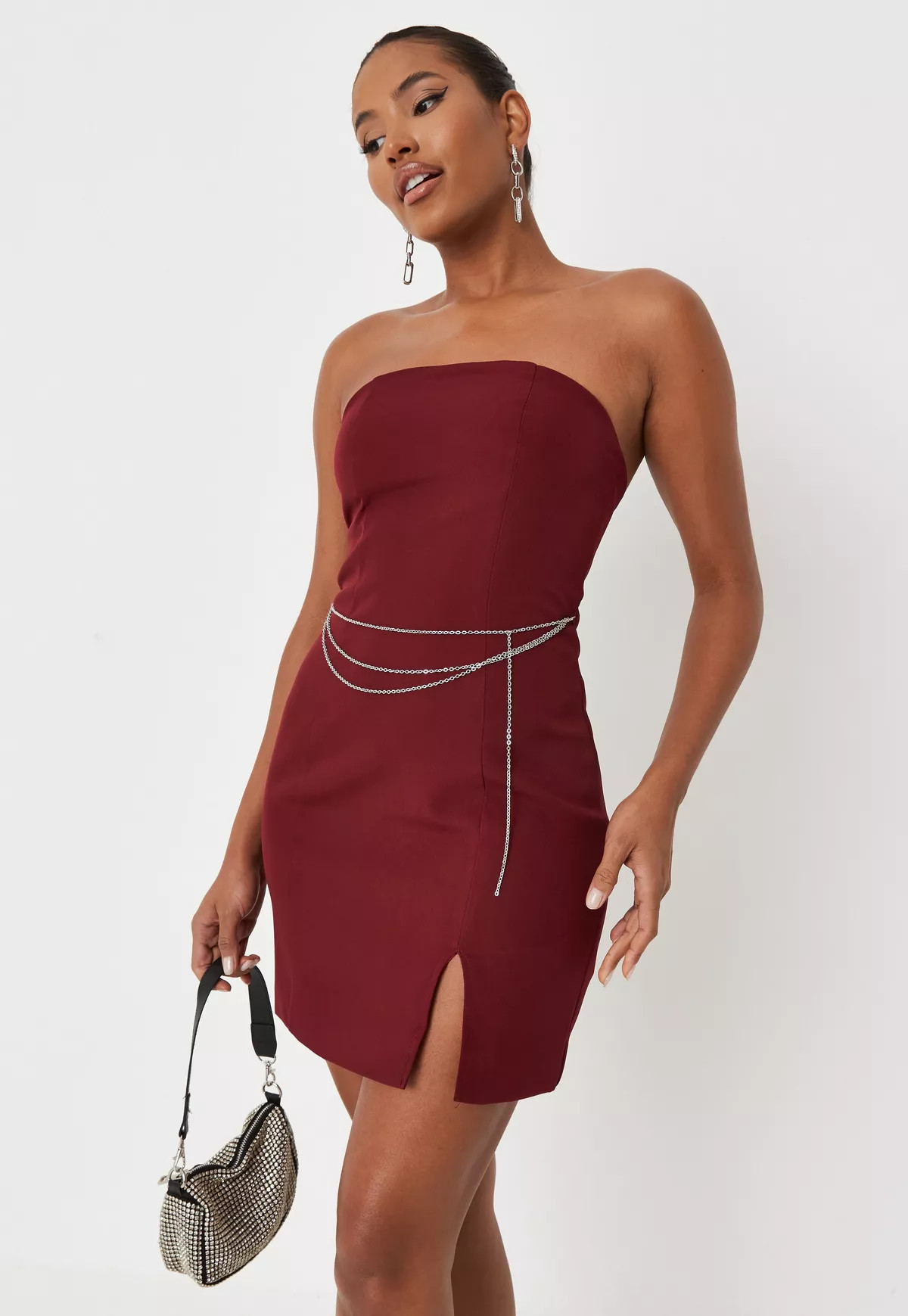 Missguided - Tall Burgundy Chain Detail Bandeau Mini Dress | Missguided (US & CA)