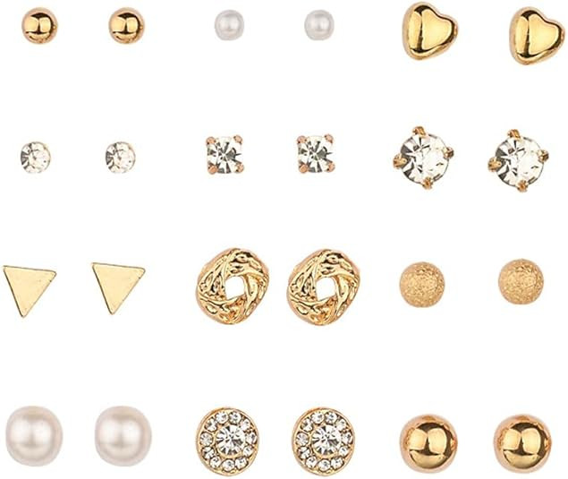 yaozeio Crystal Pearl Stud Earrings Pack Bride Earring Sets for Women Rhinestone Geometric Heart ... | Amazon (US)