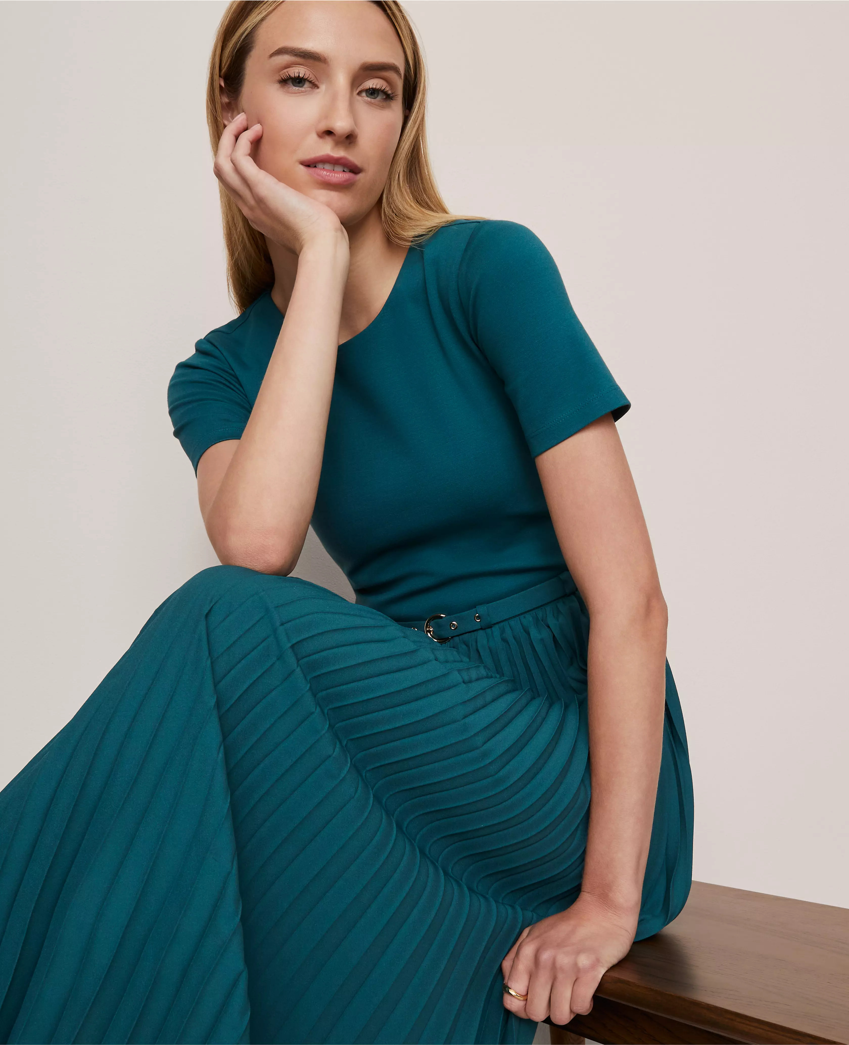 Belted Pleated Midi Dress | Ann Taylor