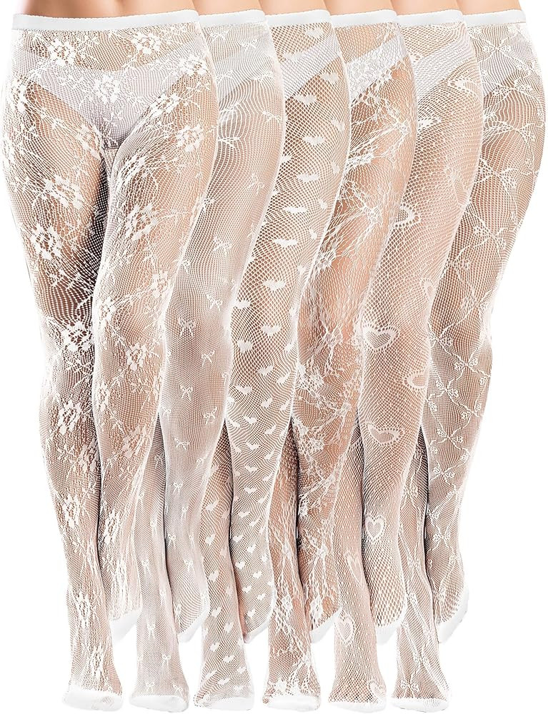 Ramede 6 Pairs Women Fishnet Thigh High Stockings Waist Tights Bow Patterned lace Fishnet Legging... | Amazon (US)