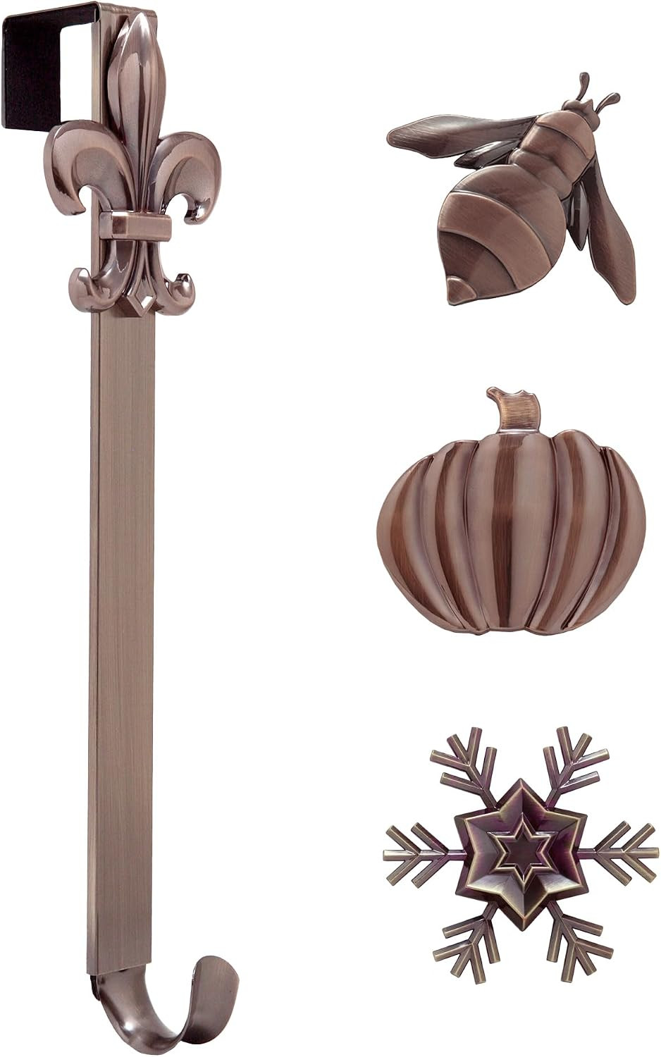 Haute Decor Adapt Adjustable Length Wreath Hanger with 4 Interchangeable Icons - Oil-Rubbed Bronze (Bee/Pumpkin/Snowflake/Fleur de lis) - 4 Front Door Wreath Hangers in 1 | Amazon (US)
