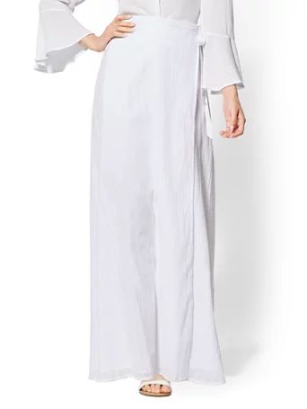 White Metallic Wrap Maxi Skirt | New York & Company