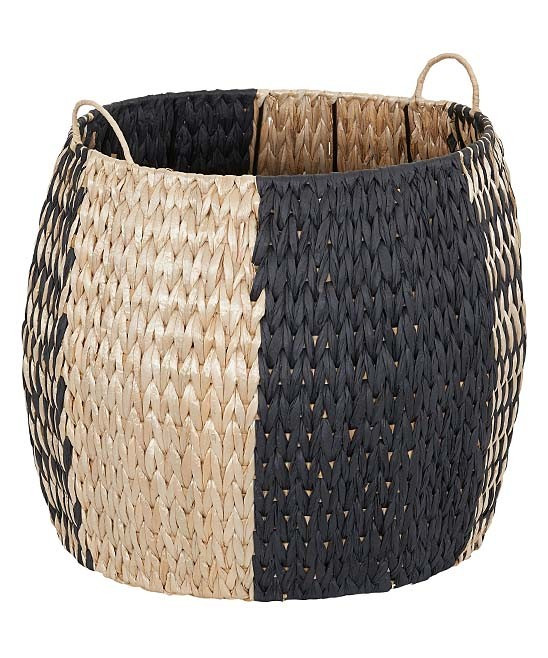 Household Essentials Baskets black - Black & White Woven Wicker Storage Basket | Zulily