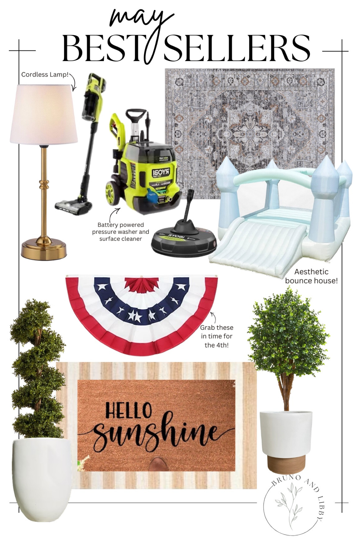 May best sellers in home decor, accessories, power tools, cleaning necessities, outdoor rug, cordless table, lamp, stick, vacuum power, washer, pressure, washer and surface cleaner, aesthetic, neutral, pastel bounce house for kids, artificial silk trees, porch, front door, decor, white planters, doormat, and jute rug patriotic Fourth of July decor, American flag bunting Summer faves Amazon target Home Depot

#LTKHome #LTKFindsUnder100 #LTKFindsUnder50