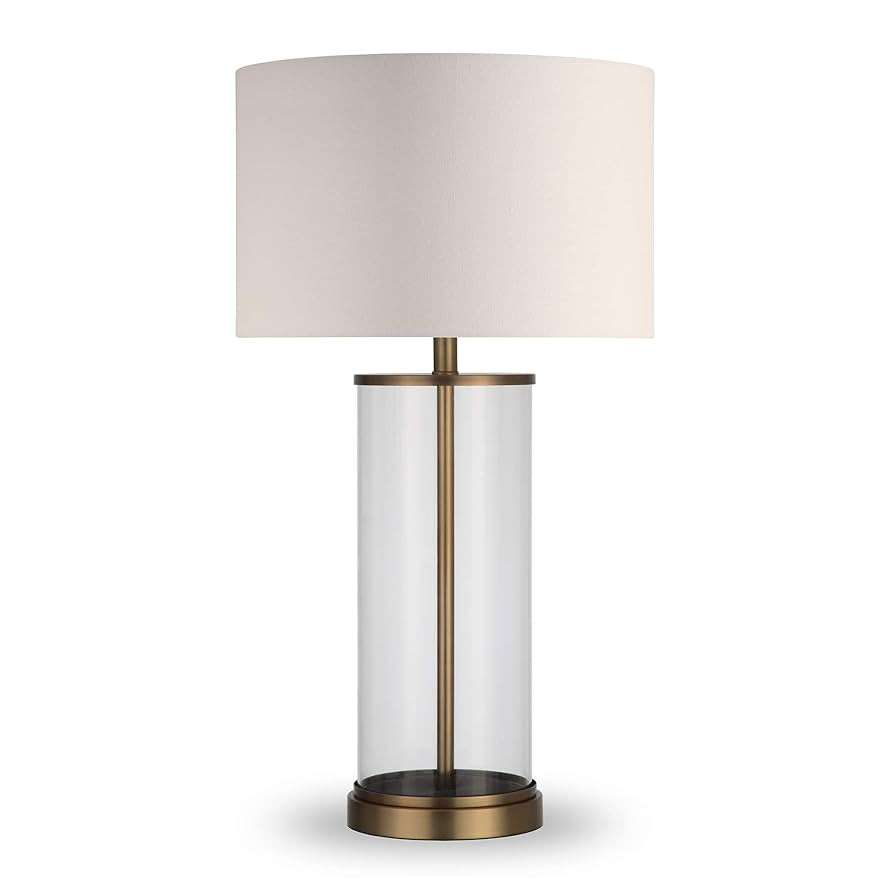Henn&Hart 28" Tall Table Lamp with Fabric Shade in Antique Brass/White, Lamp, Desk Lamp for Home ... | Amazon (US)