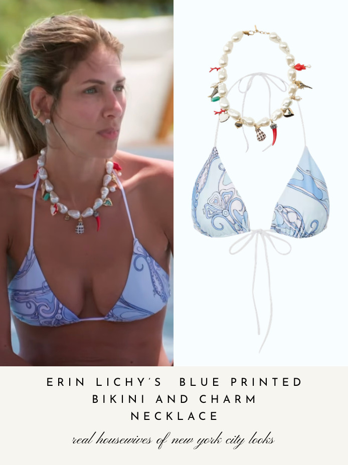 Erin Lichy's Blue Printed Bikini and Charm Necklace 

 