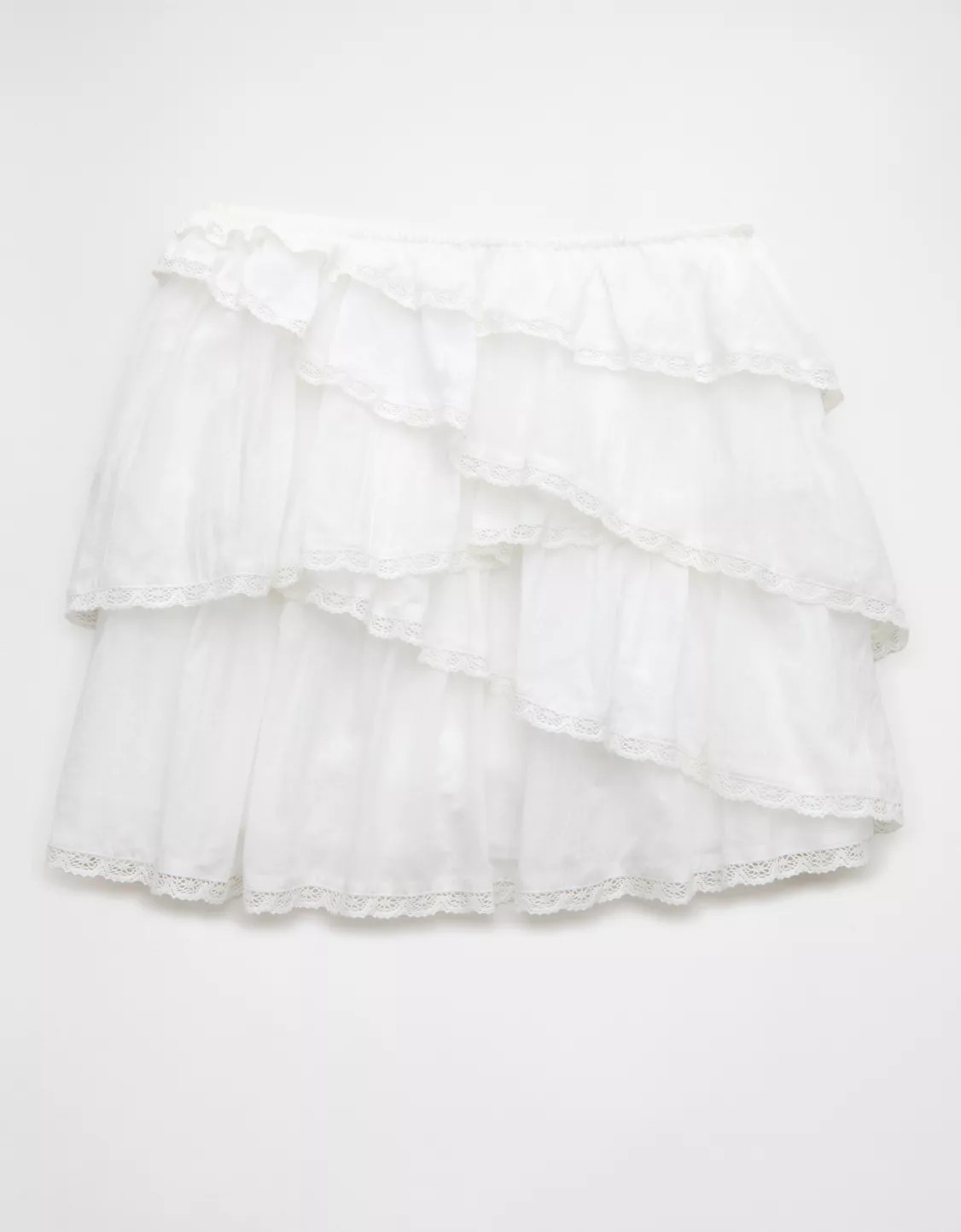 AE High-Waisted Asymmetrical Tiered Ruffle Mini Skirt | American Eagle Outfitters (US & CA)
