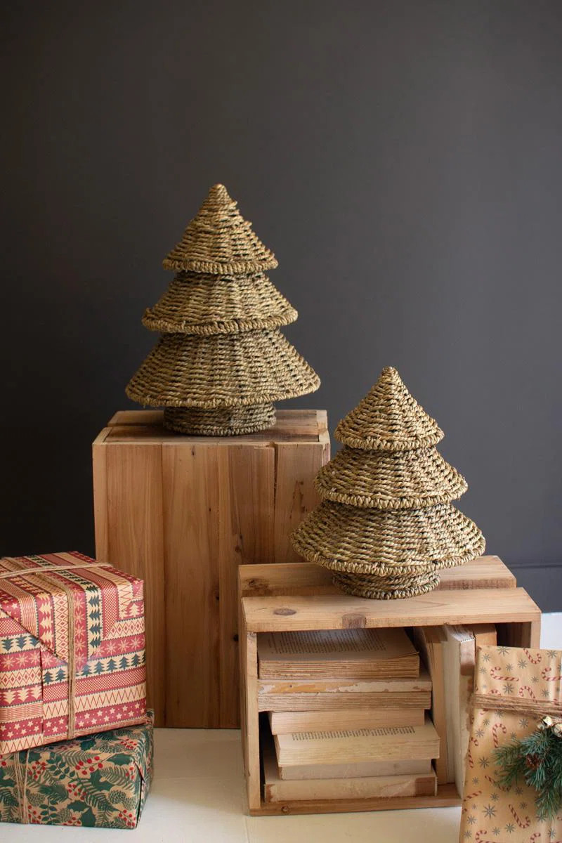 Kalalou Small Woven Vine Christmas Trees Set of 2 Natural Rustic Holiday Accent 15" H | Wayfair North America