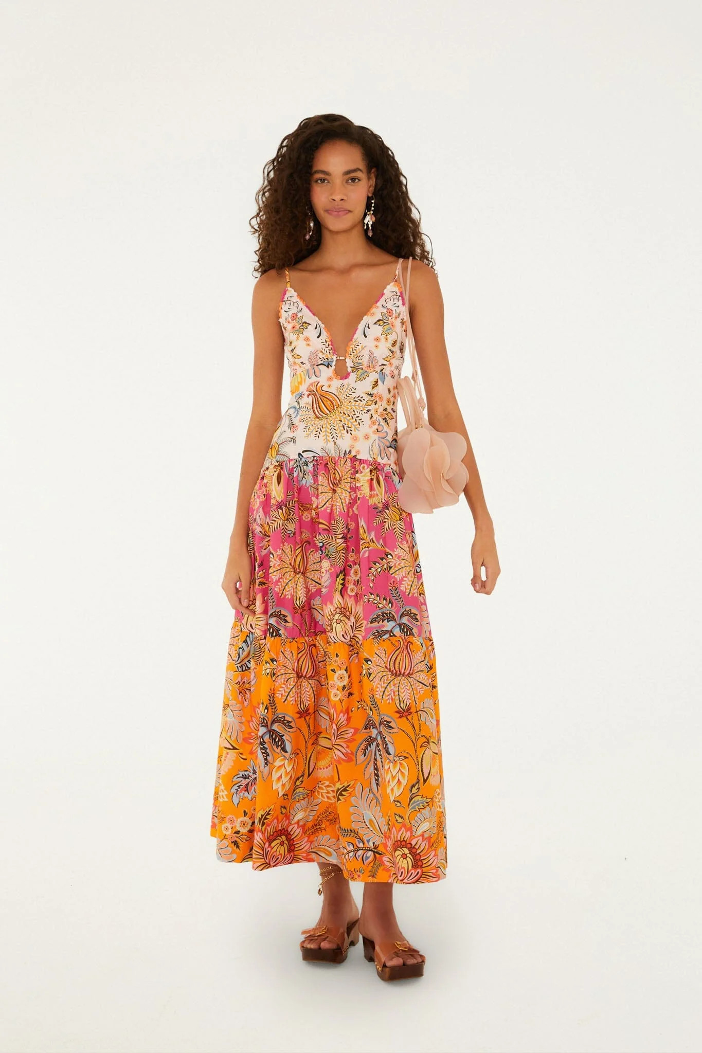 Multicolor Ligia Floral Mix Organic Cotton Maxi Dress, LIGIA FLORAL MIXED / M | FarmRio (US)