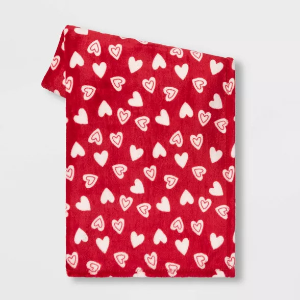 Plush Valentine’s Day Hearts Throw Red/Cream - Spritz™ | Target