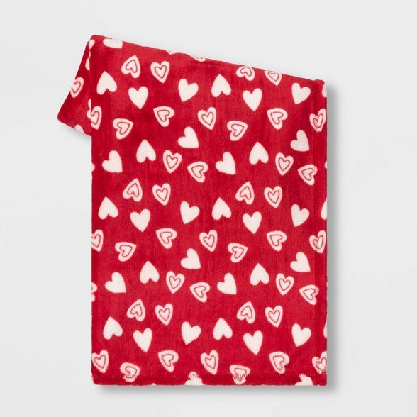 Plush Valentine’s Day Hearts Throw Red/Cream - Spritz™ | Target