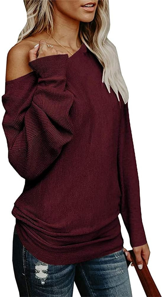 UMEKO Womens Off The Shoulder Sweater Oversized Knit Long Sleeve Sweaters Tunic Tops | Amazon (US)