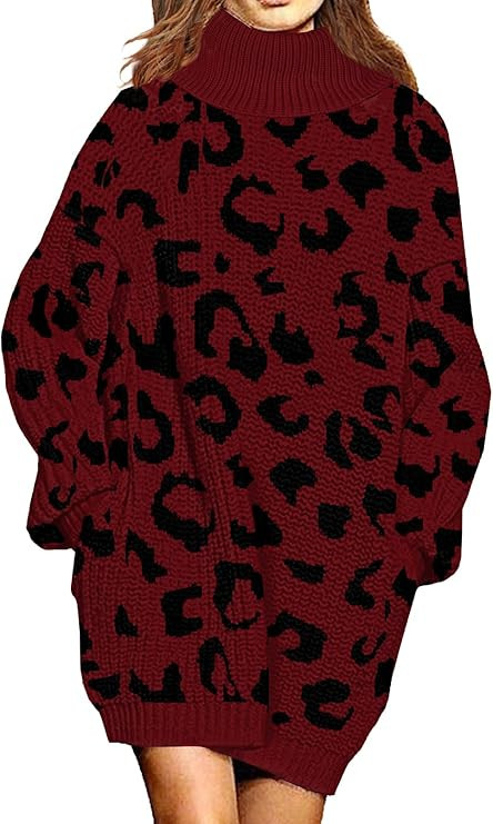 Pink Queen Women's Loose Turtleneck Oversize Long Pullover Sweater Dress | Amazon (US)