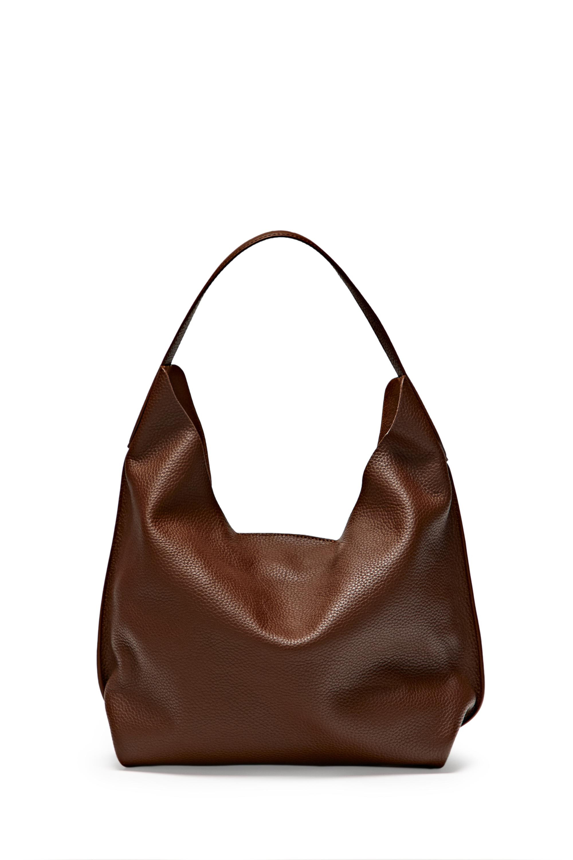 Medium nappa leather shoulder bag | Massimo Dutti UK