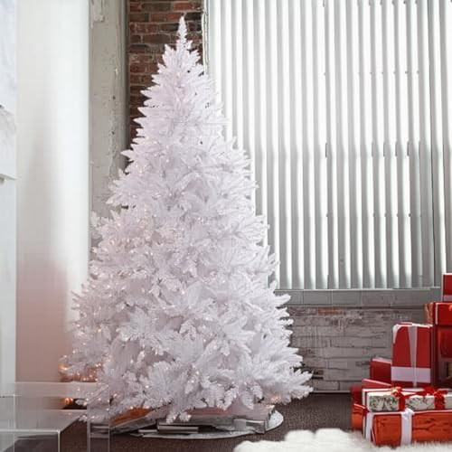 8 Feet Pre-lit Sparkling White Christmas Tree 800 Warm White LED Lights (8ft Prelit) | Amazon (US)