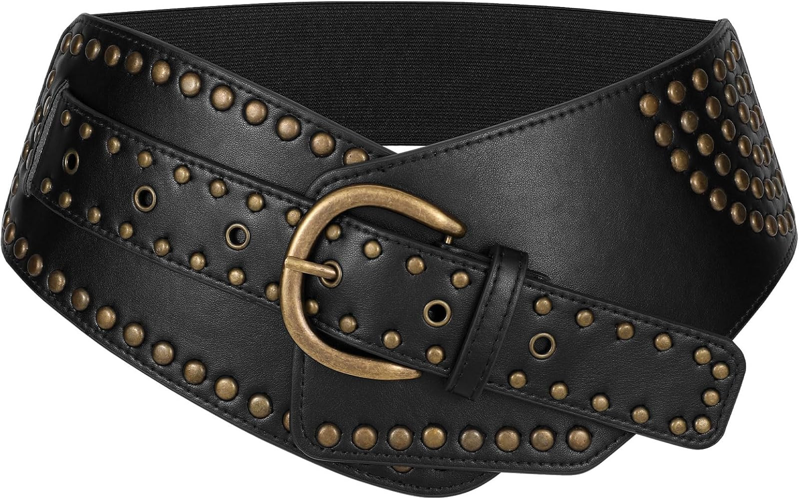 JASGOOD Women Vintage Wide Elastic Belt Studded Stretchy Waist Belt with Rivets Metal Buckle | Amazon (US)