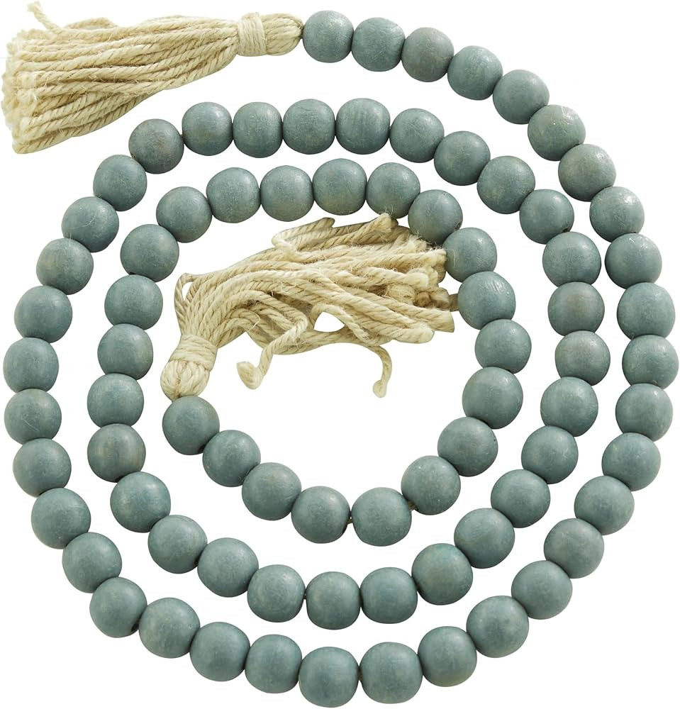 Deco 79 Mango Wood Handmade Round Long Carved Garland with Tassel, 80" x 1" x 1", Blue | Amazon (US)