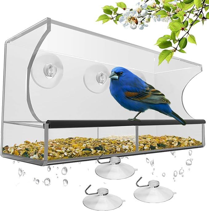Window Bird Feeder with Strong Suction Cups and Seed Tray, Outdoor Birdfeeders for Wild Birds, Fi... | Amazon (US)