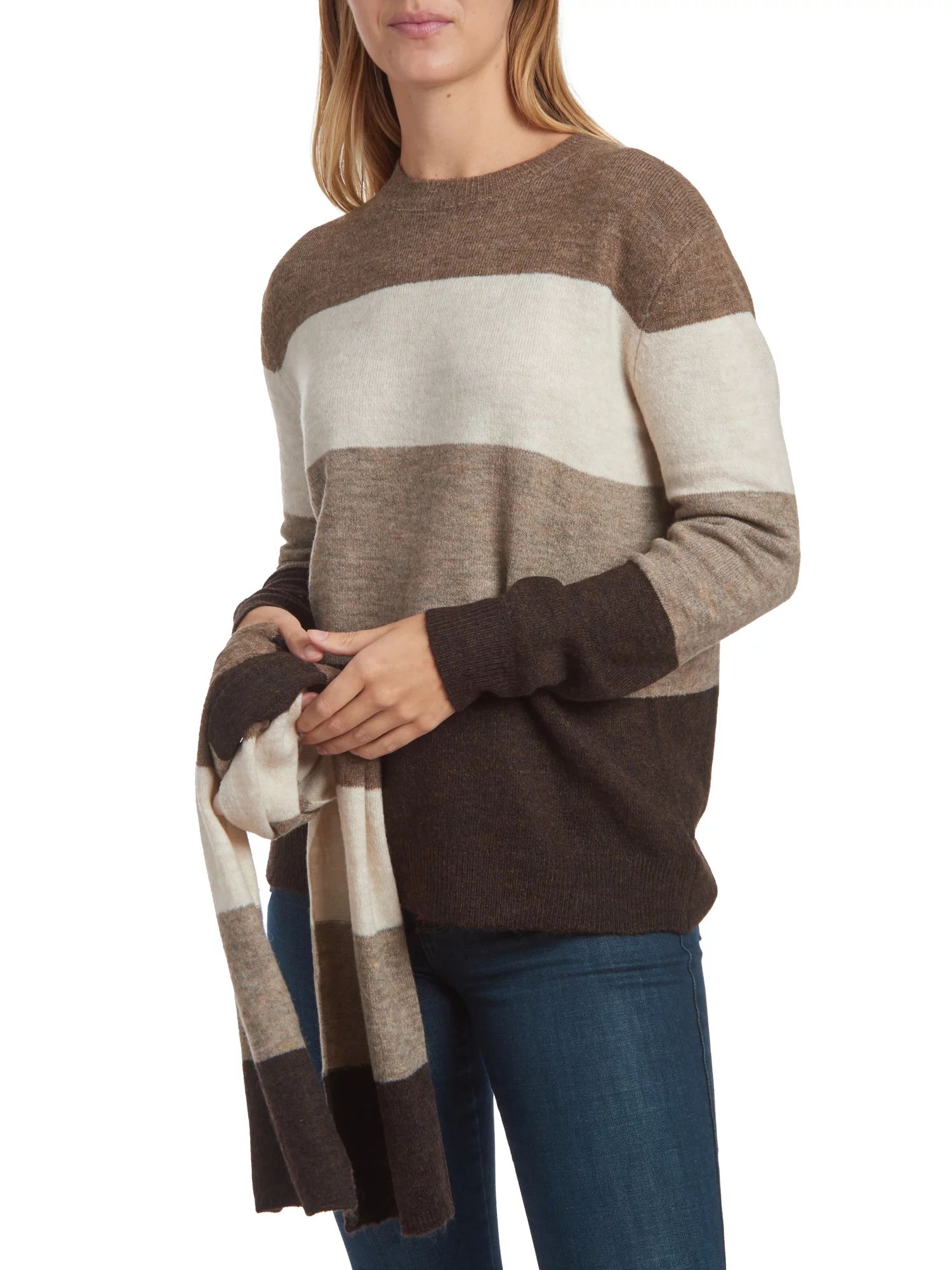 beachlunchlounge Women's Blocked Stripe Pullover Sweater - Walmart.com | Walmart (US)
