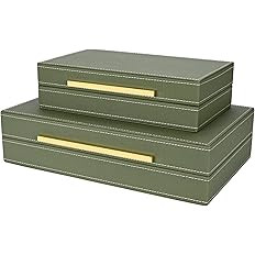Green Shagreen box Set of 2 Faux Leather Decorative Boxes,Large Nesting Storage Decorative Boxes ... | Amazon (US)