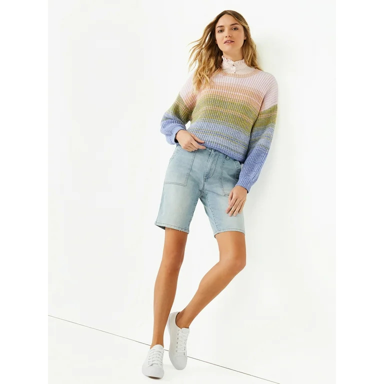 Time and Tru Women's High Rise Denim Utility Bermuda Short | Walmart (US)