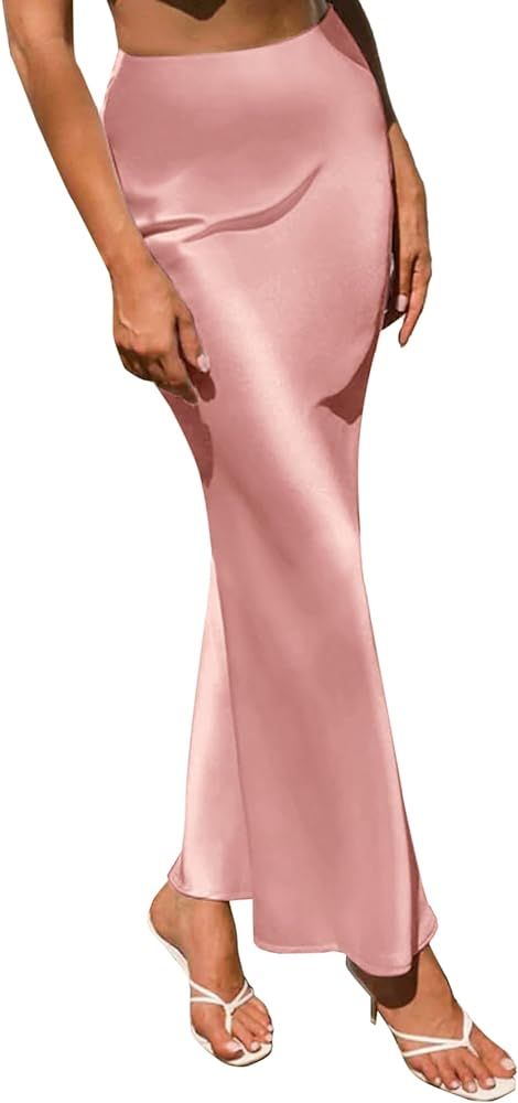 LYANER Women's Satin Silk High Waist Pleated Flared Bodycon Maxi Skirt | Amazon (US)