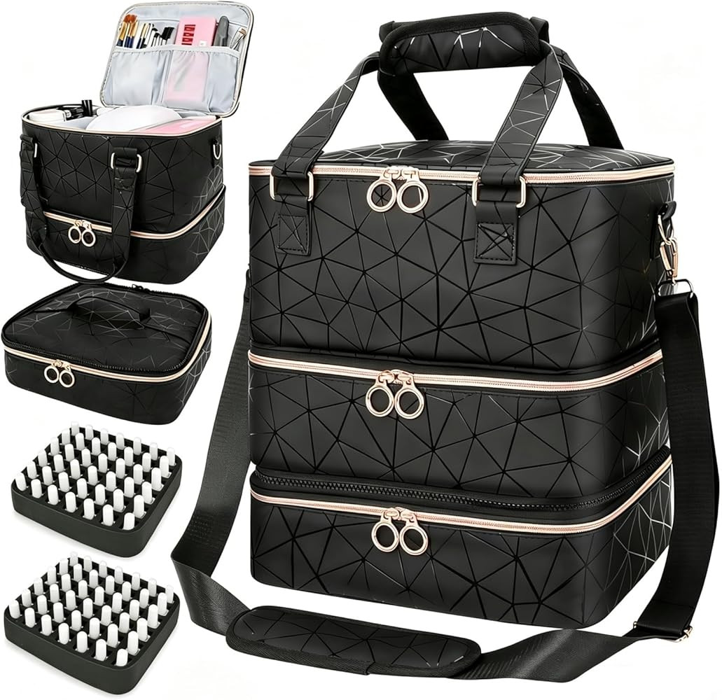 Nail Polish Organizer Bag Holds 84 Bottles & Nail Lamp, 3 Layers Nail Kit Storage Carrying Case P... | Amazon (US)