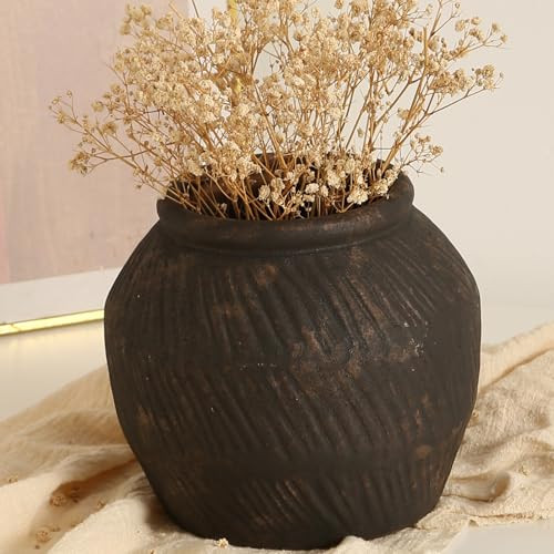 Amazon.com: Farmhouse Ceramic Vase for Home Decor, Black Vase, Rustic Vase, and Vintage vase. Vin... | Amazon (US)