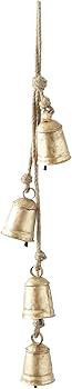 Deco 79 Metal Tibetan Inspired Decorative Cow Bell with Jute Hanging Rope, 4" x 3" x 29", Gold | Amazon (US)
